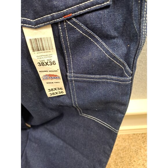 Round House Bib Overalls Mens 38x36 Button Fly Dark Wash Denim Cotton Farmer - Picture 7 of 9